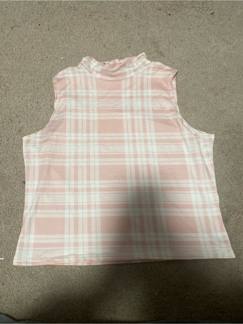High-Neck Pink Plaid Sleeveless Crop Top